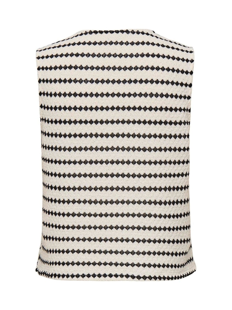 ONLY White Monochrome Stripe Crochet Tie Front Vest - Image 2 of 2