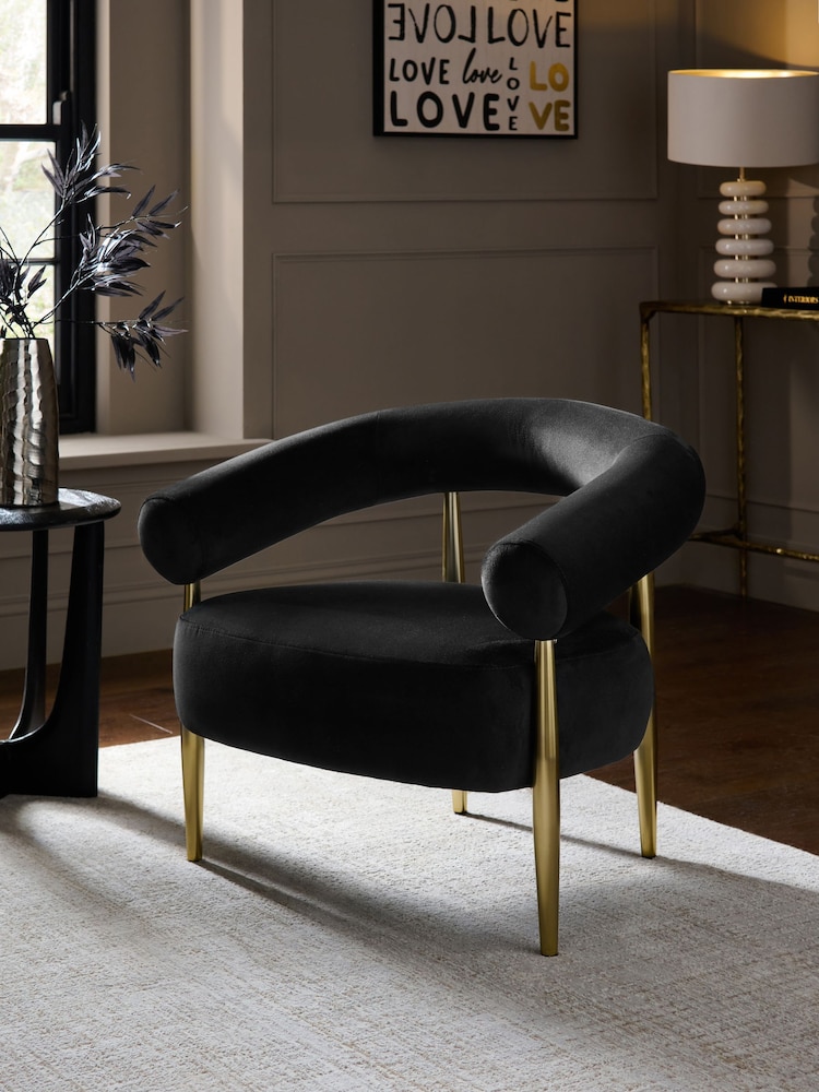 Soft Velvet Black Aire Metal Accent Chair - Image 1 of 9