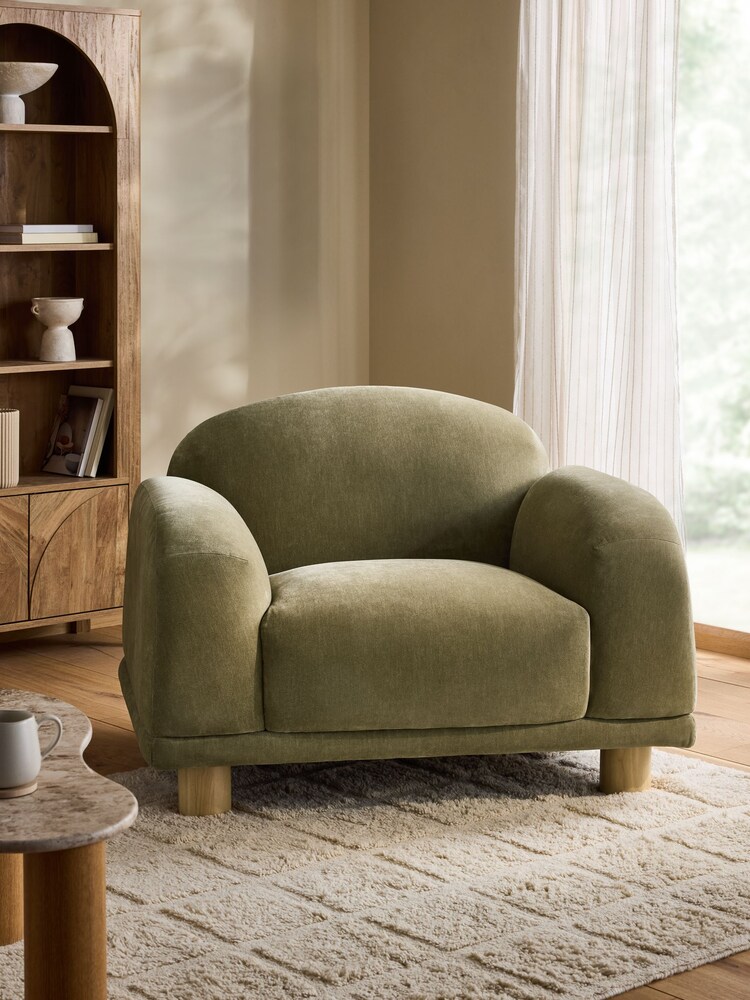 Relaxed Chenille Olive Green Avery Accent Chair - Image 1 of 10 Relaxed Chenille Olive Green Avery Accent Chair - Image 1 of 10