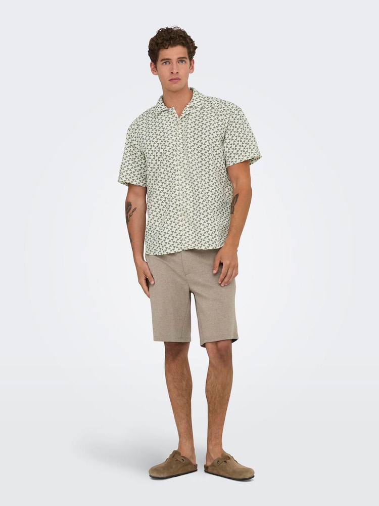 Only & Sons White Short Sleeve Patterned Resort 100% Cotton Shirt - Image 3 of 6