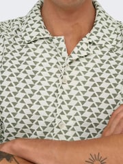 Only & Sons White Short Sleeve Patterned Resort 100% Cotton Shirt - Image 4 of 6