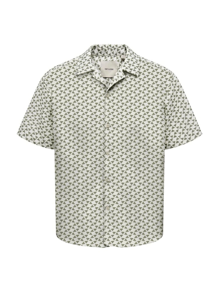Only & Sons White Short Sleeve Patterned Resort 100% Cotton Shirt - Image 5 of 6