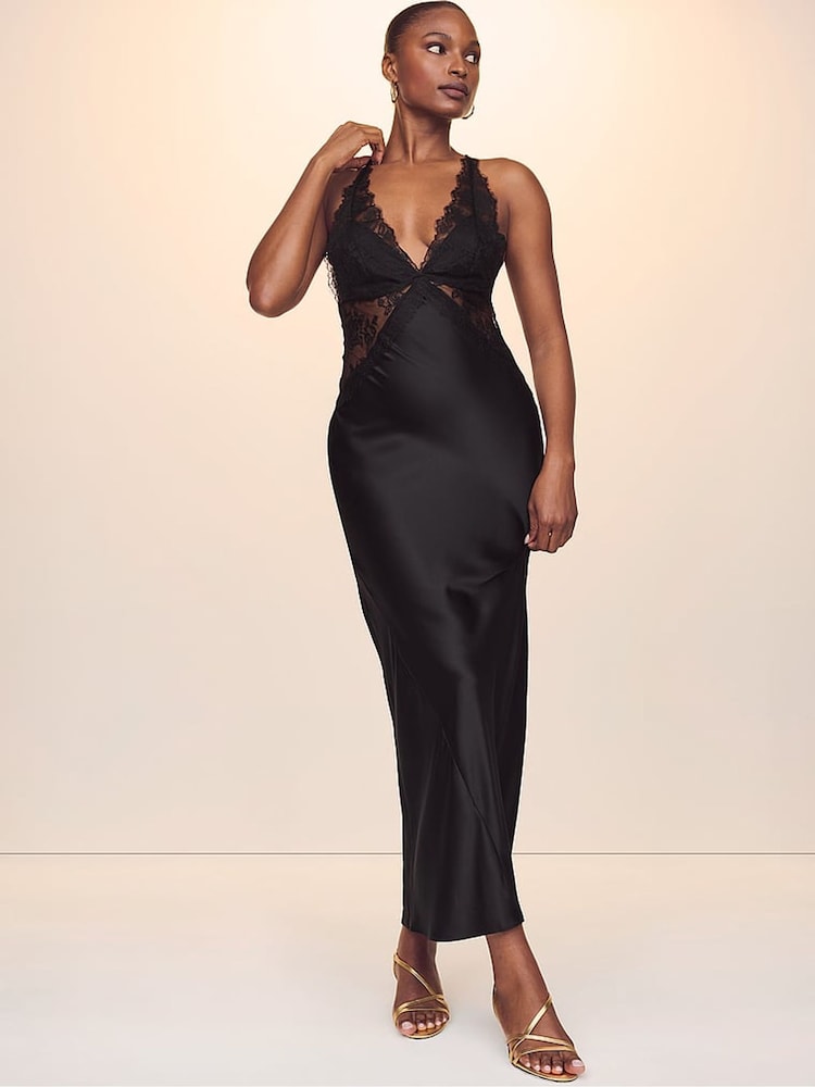 Buy Victoria's Secret Black Satin Lace Long Slip Dress from the Next UK online shop Buy Victoria's Secret Black Satin Lace Long Slip Dress from the Next UK online shop