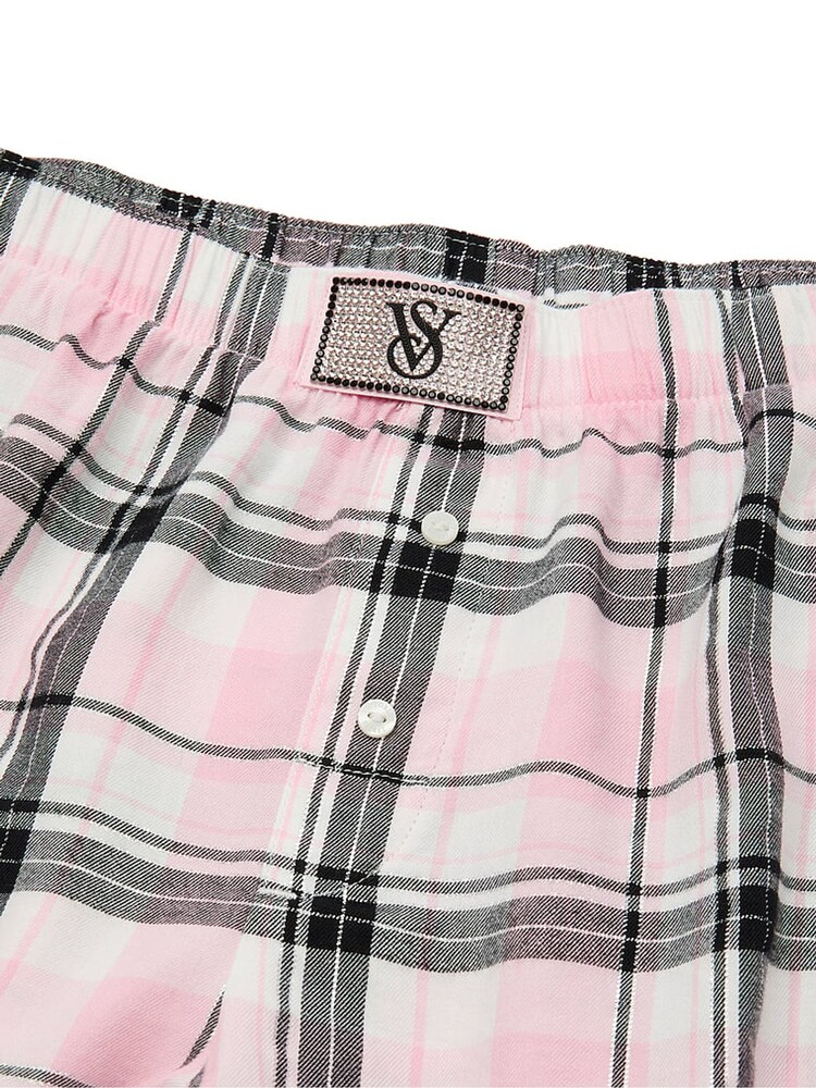 Victoria's Secret White/Pink/Black/Gold Lurex Stripe Flannel Long Sleeve Shorts Pyjamas Set - Image 4 of 4
