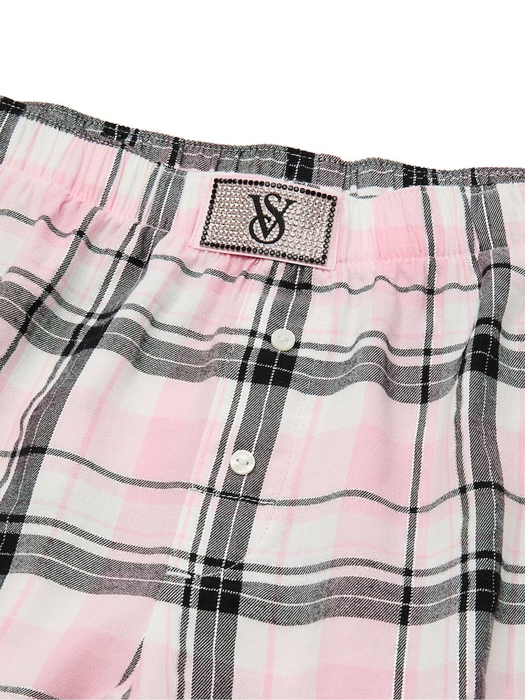 Victoria's Secret White/Pink/Black/Gold Lurex Stripe Flannel Long Sleeve Shorts Pyjamas Set - Image 4 of 4 Victoria's Secret White/Pink/Black/Gold Lurex Stripe Flannel Long Sleeve Shorts Pyjamas Set - Image 4 of 4