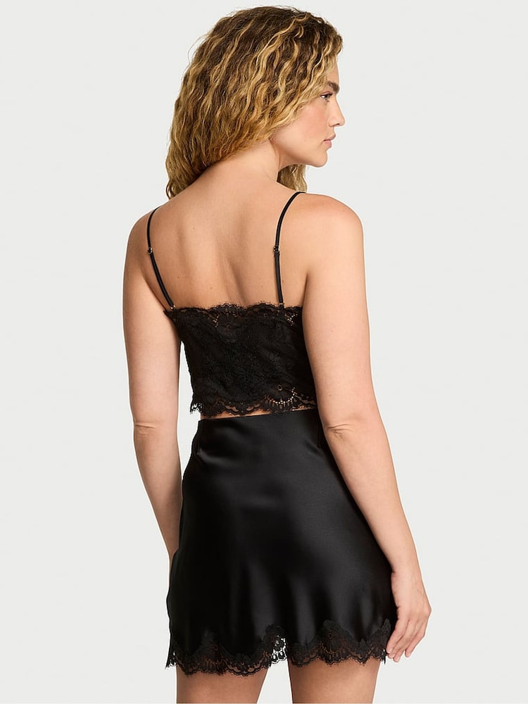 Victoria's Secret Black Satin Lace Cami and Mini Skirt Set - Image 2 of 4