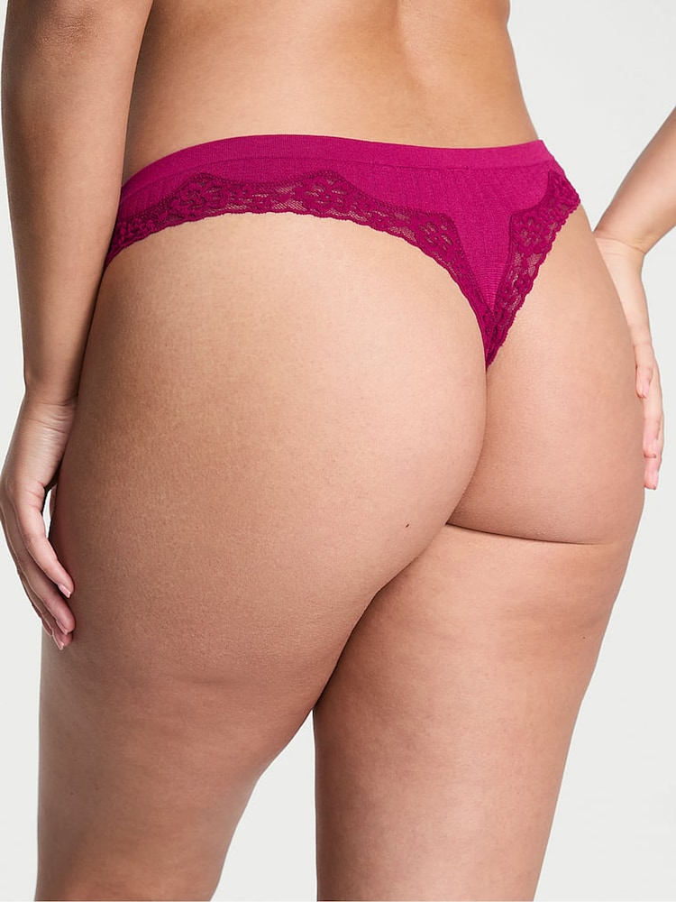 Victoria's Secret Fresh Jam Purple Thong Rib Lace Trim Knickers - Image 2 of 2