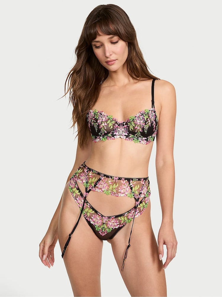 Victoria's Secret Black Wisteria Embroidery Garter Belt - Image 1 of 3