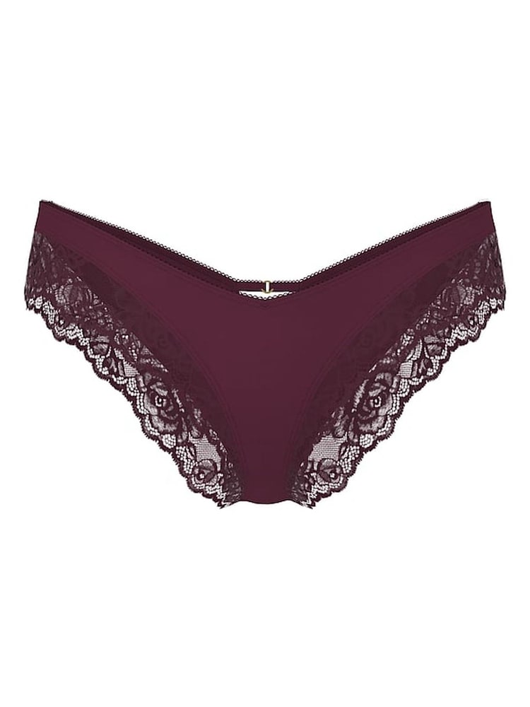 Victoria's Secret Winter Wine Red Cheeky Rose Lace Trim Knickers - Image 4 of 4