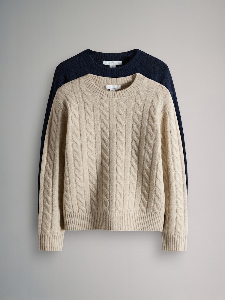 The Set Navy/Grey 2 Pack Cable Knit Jumpers - Image 1 of 5 The Set Navy/Grey 2 Pack Cable Knit Jumpers - Image 1 of 5