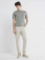 River Island Green Slim Fit Cable Knit 100% Cotton Polo Shirt - Image 1 of 4