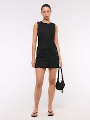 Abercrombie & Fitch Linen High Neck Buttoned Short Black Dress - Image 2 of 6