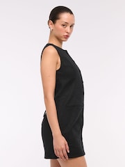 Abercrombie & Fitch Linen High Neck Buttoned Short Black Dress - Image 4 of 6