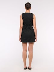 Abercrombie & Fitch Linen High Neck Buttoned Short Black Dress - Image 5 of 6