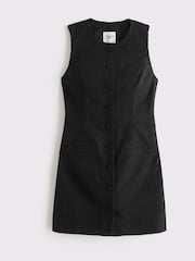 Abercrombie & Fitch Linen High Neck Buttoned Short Black Dress - Image 6 of 6