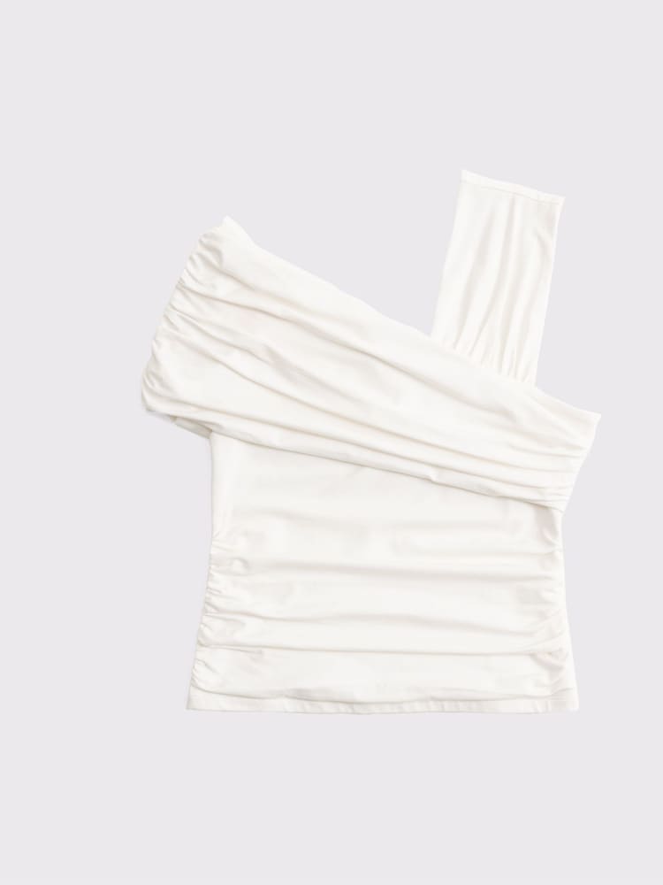 Abercrombie & Fitch Cream Cotton One Shoulder Draped Wrap Top - Image 1 of 1