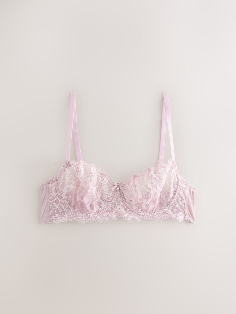 Pink Premium Swiss Designed Non Pad Balcony Embroidery Bra - Image 1 of 3