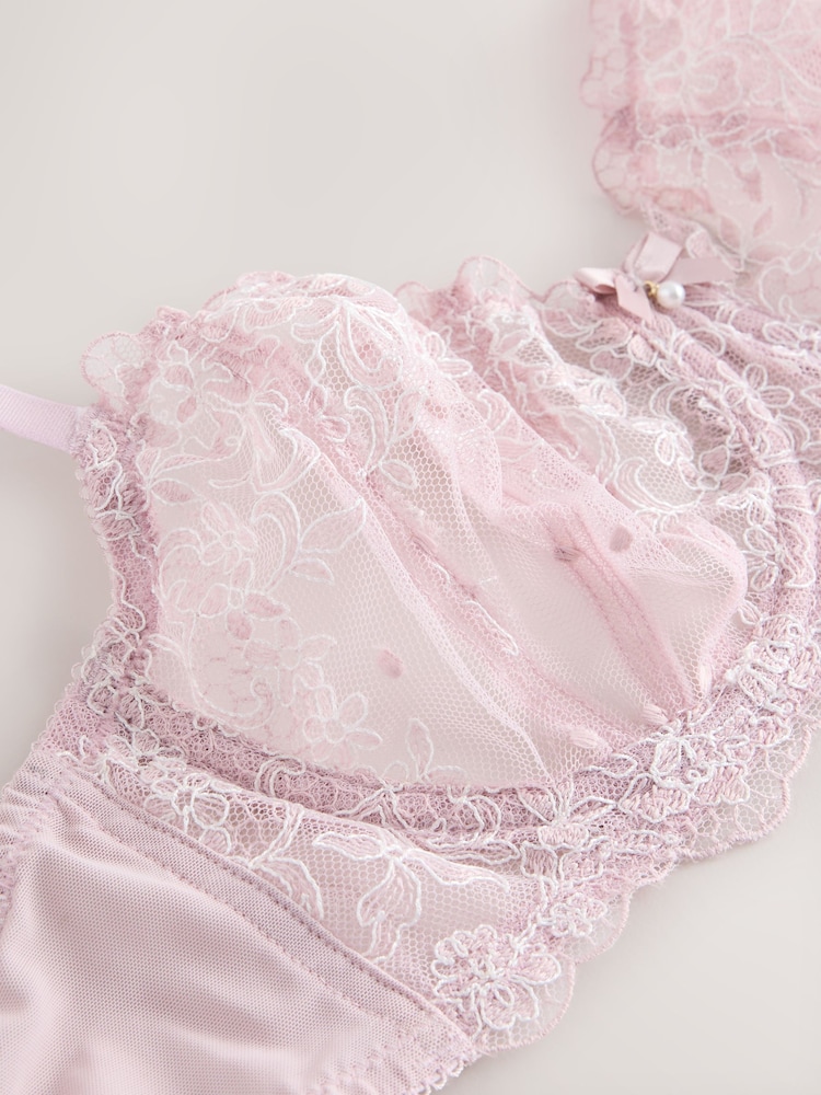 Pink Premium Swiss Designed Non Pad Balcony Embroidery Bra - Image 2 of 3