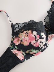 Svart - Blomstertrykk og blonde demi-pad balcony-BH - Bilde 7 av 8