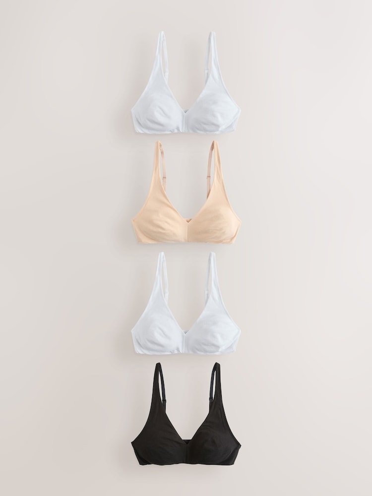 أسود/أسود/أبيض/بيج لوزي - حزمة من 4 حمالة صدر قطن - صورة 1 من 7