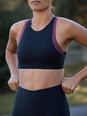 Black/Tan Colour Block High Neck High Impact Sports Bra - Image 2 of 5
