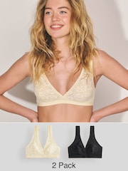 Black/Cream Ultimate Comfort Lace Bralettes 2 Pack - Image 1 of 11