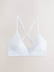 צבע לבן/ירוק/נייבי - מארז של 3 חזיות ברלט מבד ריב מסיב כותנה עם לוגו - תמונה 8 מתוך 11