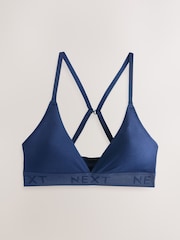 צבע לבן/ירוק/נייבי - מארז של 3 חזיות ברלט מבד ריב מסיב כותנה עם לוגו - תמונה 9 מתוך 11