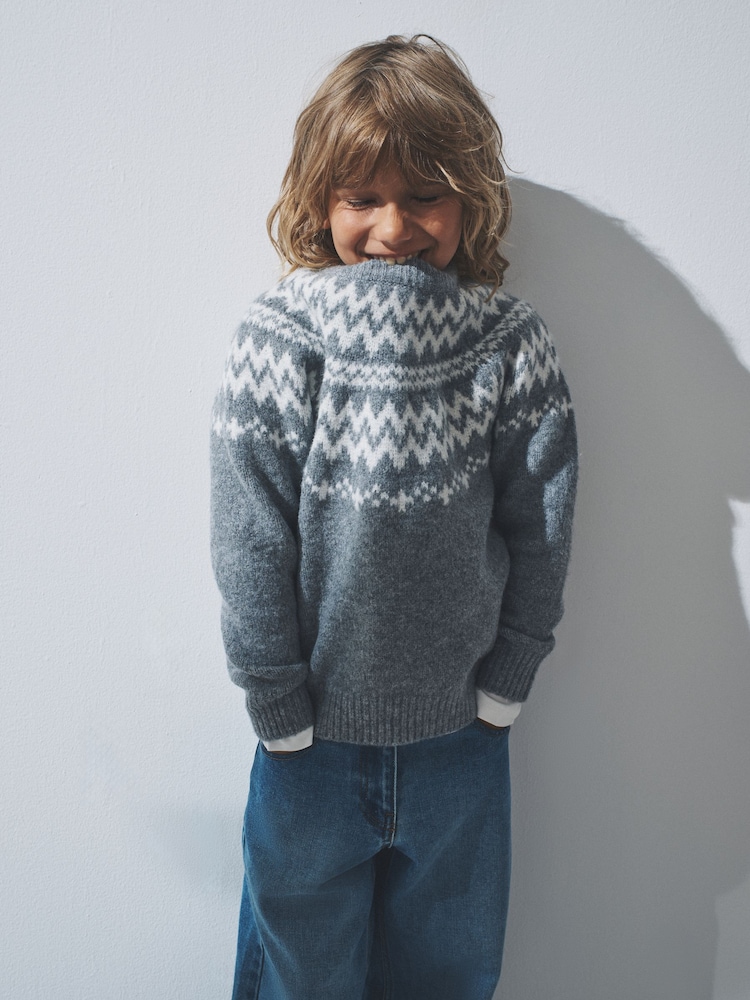 The Set Grey/Ecru Unisex Kids Family Fairilse Knit Jumper - Image 1 of 10