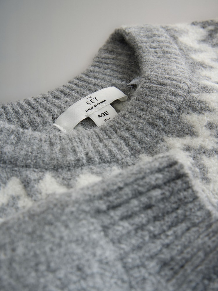 The Set Grey/Ecru Unisex Kids Family Fairilse Knit Jumper - Image 10 of 10