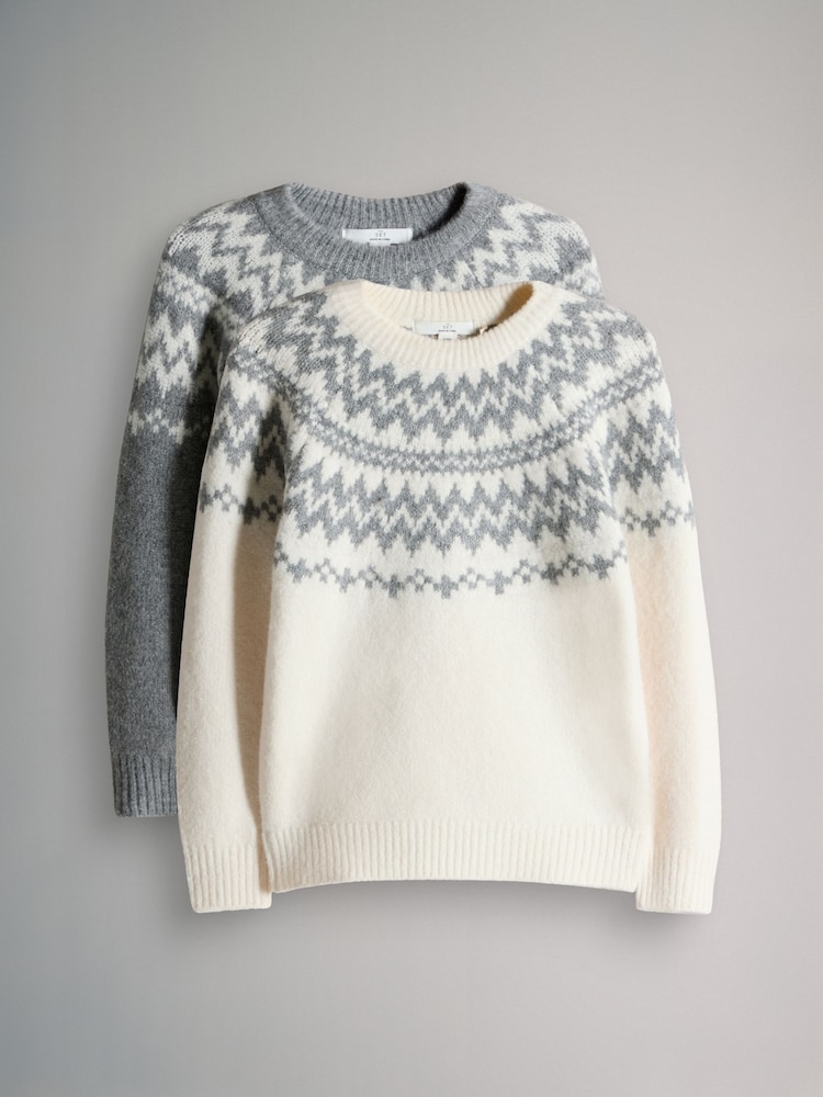 The Set Grey/Ecru Unisex Kids Family Fairilse Knit Jumper - Image 2 of 10