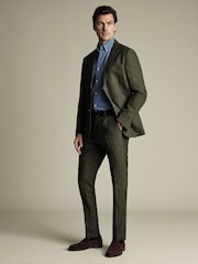 Charles Tyrwhitt Green Slim Fit Slim Fit 100% Linen Trousers - Image 3 of 5