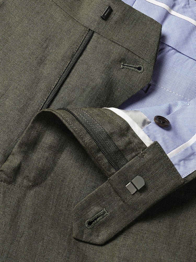 Charles Tyrwhitt Green Slim Fit Slim Fit 100% Linen Trousers - Image 5 of 5