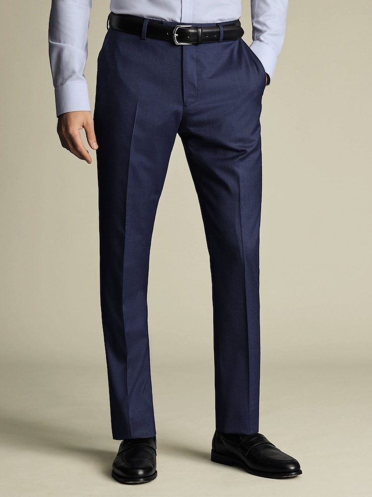 Синий - Charles Tyrwhitt Slim Fit Sharkskin Trousers - Изображение 1 из 4