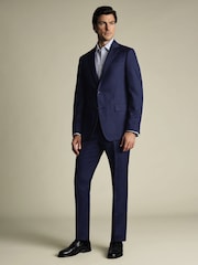 Синий - Charles Tyrwhitt Slim Fit Sharkskin Trousers - Изображение 3 из 4