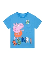 Character Blue Peppa Pig George Pig And Dinosaur 100% Cotton T-Shirt - Image 1 of 10