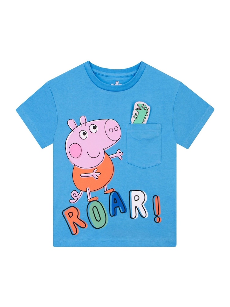 Character Blue Peppa Pig George Pig And Dinosaur 100% Cotton T-Shirt - Image 1 of 10