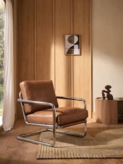 Vintaged Faux Leather Light Brown Piper Metal Accent Chair - Image 1 of 9