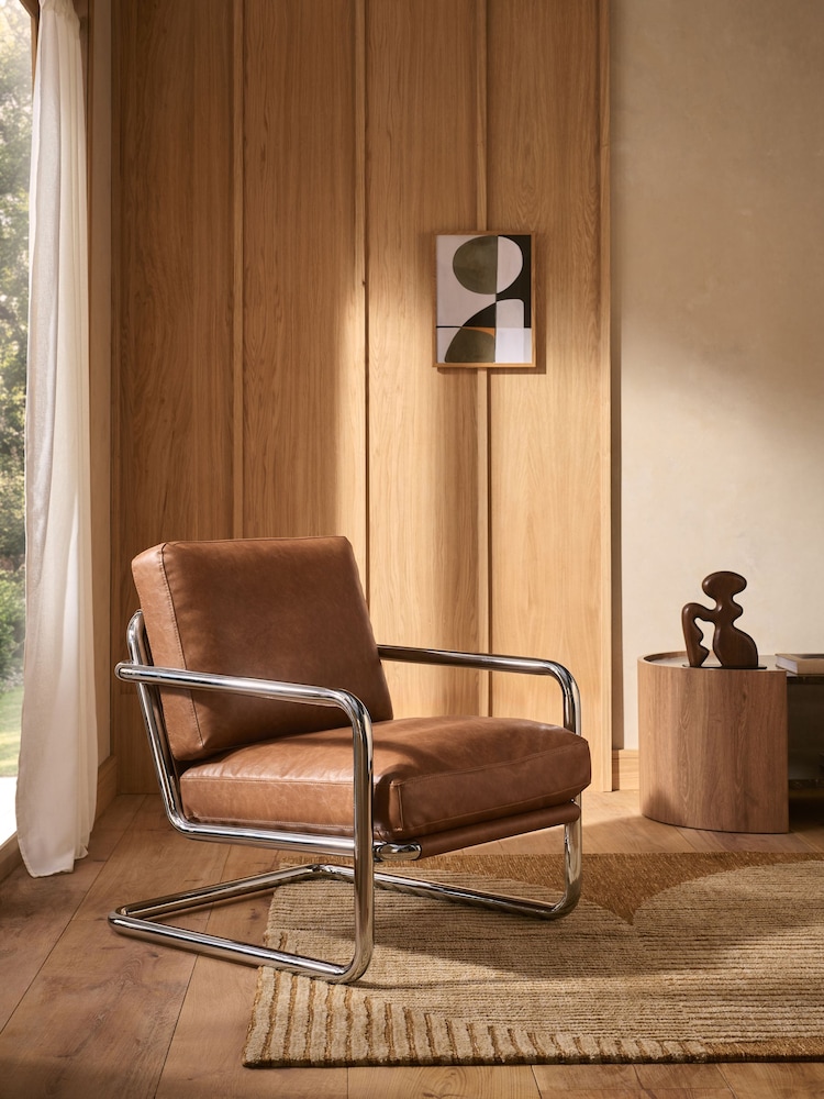 Vintaged Faux Leather Light Brown Piper Metal Accent Chair - Image 1 of 9