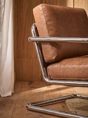 Vintaged Faux Leather Light Brown Piper Metal Accent Chair - Image 2 of 9