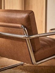 Vintaged Faux Leather Light Brown Piper Metal Accent Chair - Image 3 of 9