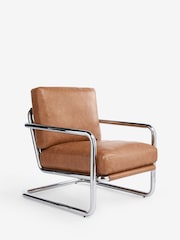 Vintaged Faux Leather Light Brown Piper Metal Accent Chair - Image 4 of 9