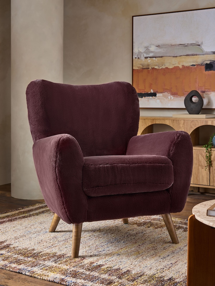 Oslo Faux Fur Burgundy Brown Wilson Large Highback Armchair - Image 1 of 8 Oslo Faux Fur Burgundy Brown Wilson Large Highback Armchair - Image 1 of 8