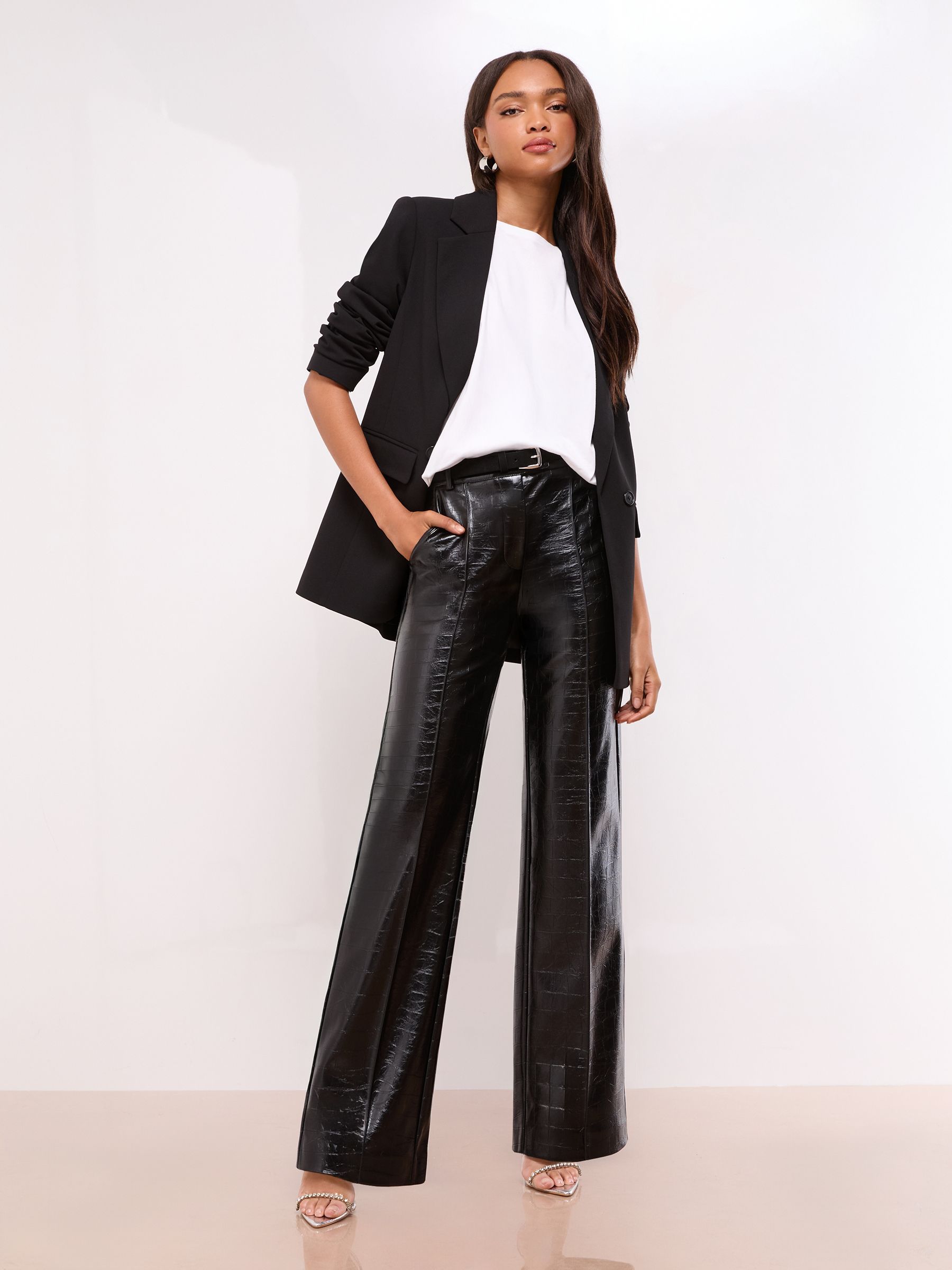 Buy Lipsy Black Croc Faux Leather Pintuck Tailored Wide Leg