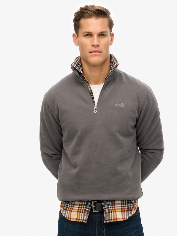 Superdry Grey Essential Logo Half Zip Sweat Top - Image 1 of 5