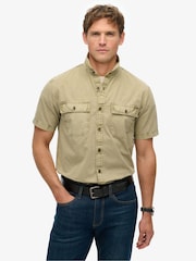 Superdry Natural Military Short Sleeve 100% Cotton Shirt - Image 1 of 5