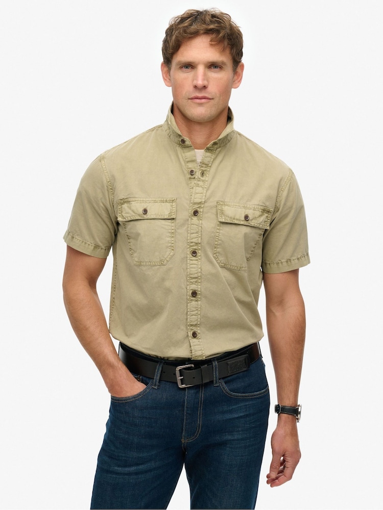 Superdry Natural Military Short Sleeve 100% Cotton Shirt - Image 1 of 5