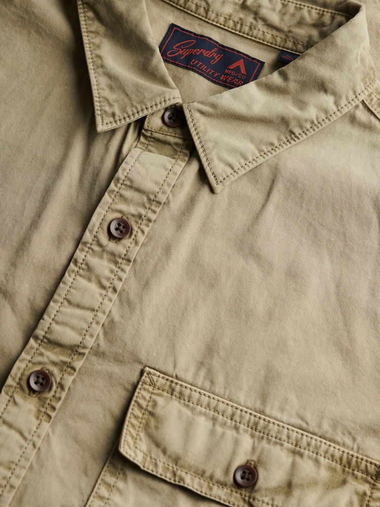 Superdry Natural Military Short Sleeve 100% Cotton Shirt - Image 6 of 6