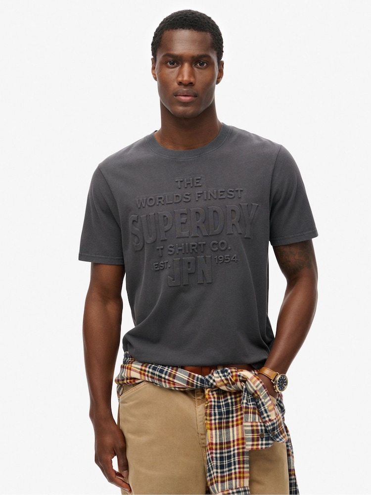 Superdry Black Relaxed 100% Cotton Workwear Embossed T-Shirt - Image 1 of 4