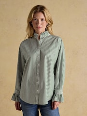 Joules Mae Green/White Frill Neck Shirt - Image 1 of 6